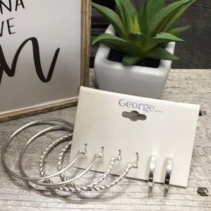 NWT 3 Pairs Of George Silver Tone Hoop Earrings!
